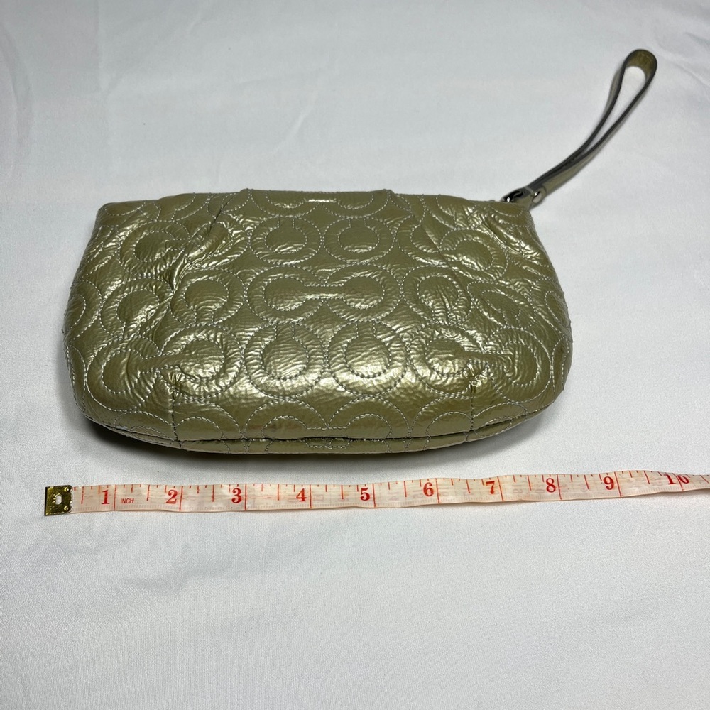 Metallic COACH Gold Wristlet Pouch - Quilted Logo Pattern